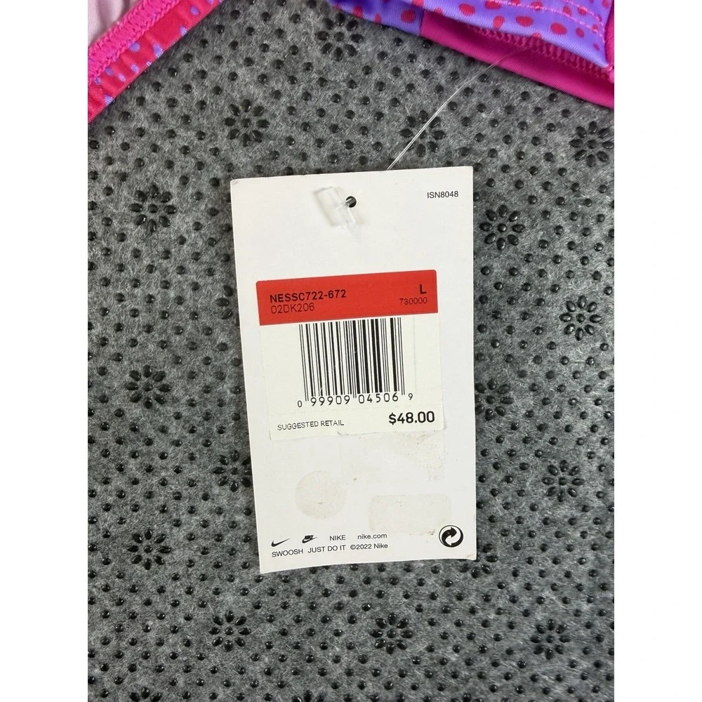 Nike Girls Long Sleeve One-Piece Swimsuit Pink Purple Water Dots Size L (14/16) - Picture 2 of 11